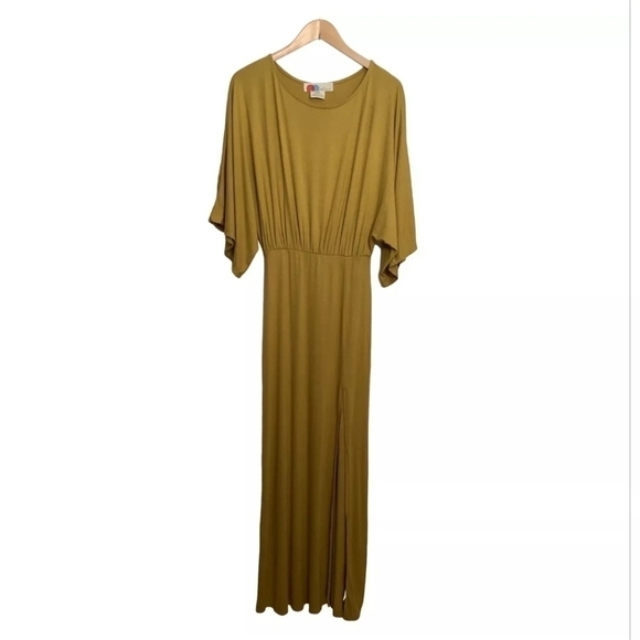 Free People Beach Evening Star Gilded Lime Maxi Dress Dolman Sleeve Slit  Sz. XS - Picture 1 of 8